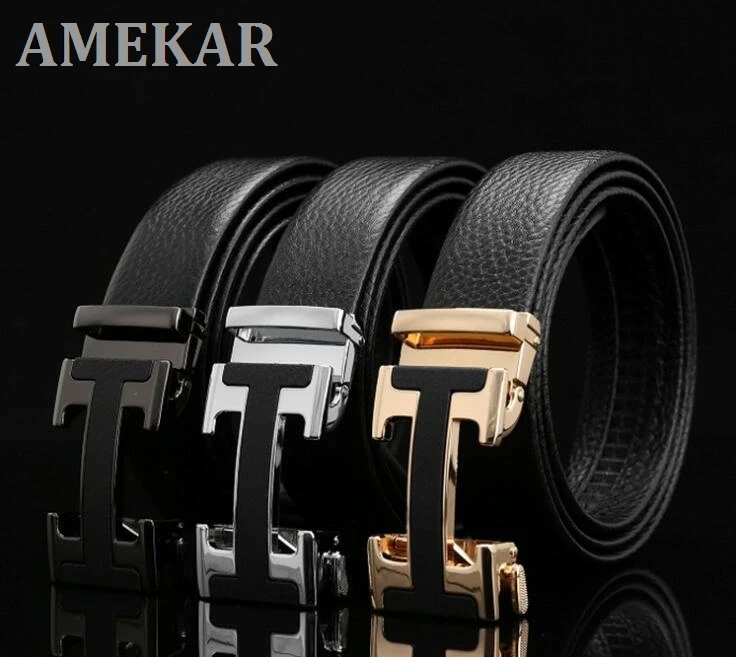 2021 Luxury Brand Designer Leather Mens Genuine Leather Strap Automatic Buckle Waist Belt Gold Belt