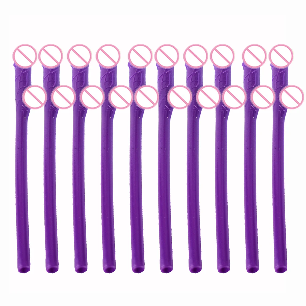 Purple 10 шт пластиковые сексуальные соломинки для пениса Вилли, для питья пениса, Обнаженная соломинка для свадьбы, девичника, девичника, вечерние, для ночного клуба - Цвет: Purple