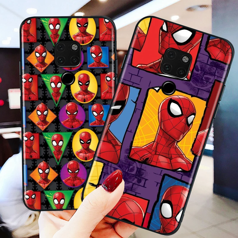 

Marvel Spiderman Cartoon for huawei Mate 10 20 30 40 Lite Pro X Lite RS Plus TPU Black Phone Case