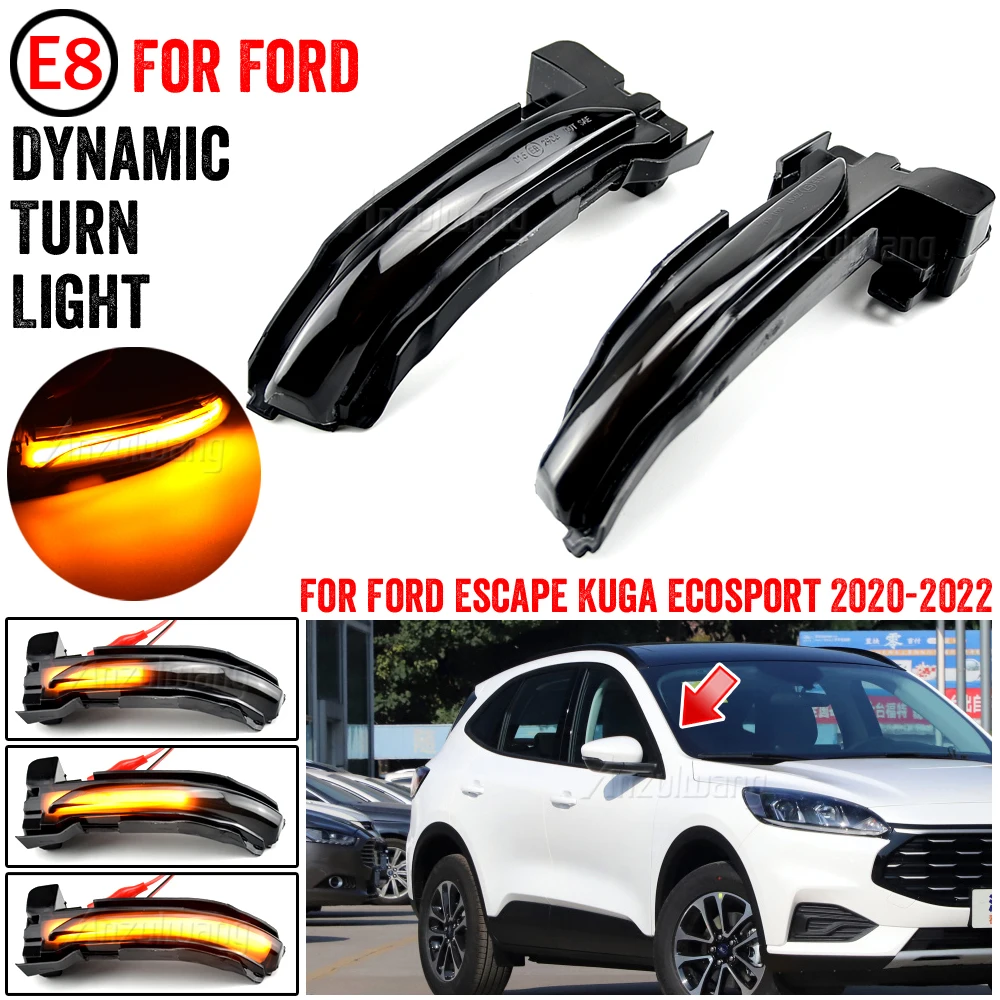 

For Ford Kuga CX482 Escape 2019-2021 LED Dynamic Turn Signal Light Side Rearview Mirror Indicator Lamp Lights