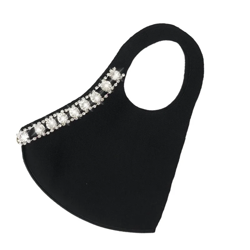 

Hot sale dustproof sunscreen black solid color flash diamond rhinestone cotton adult thin face hanging ear mask