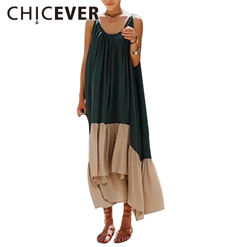 Chicever 2017 хит Цвета летнее платье Женская Туника Спагетти ремень Длинные