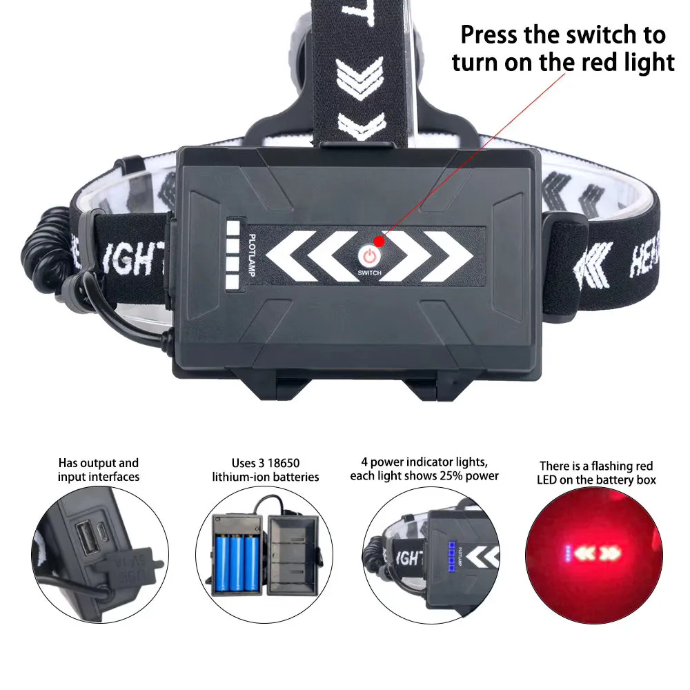 Светодиодный налобный фонарь XHP90.2 телескопический с USB разъемом|Налобные