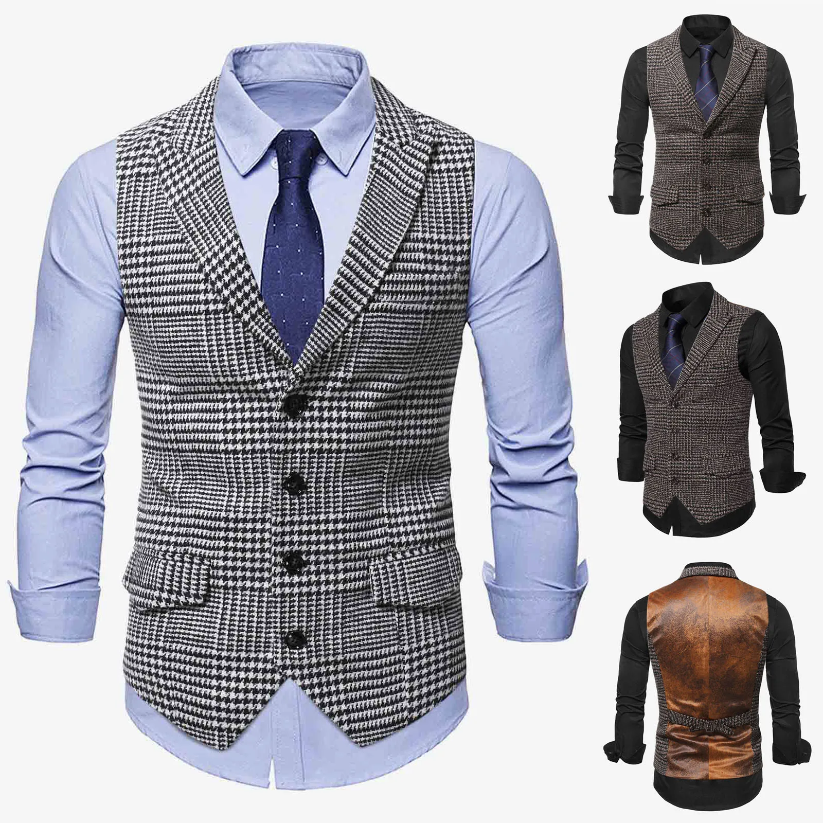 Мужской костюм жилет модный приталенный тонкий клетчатый мужской топы