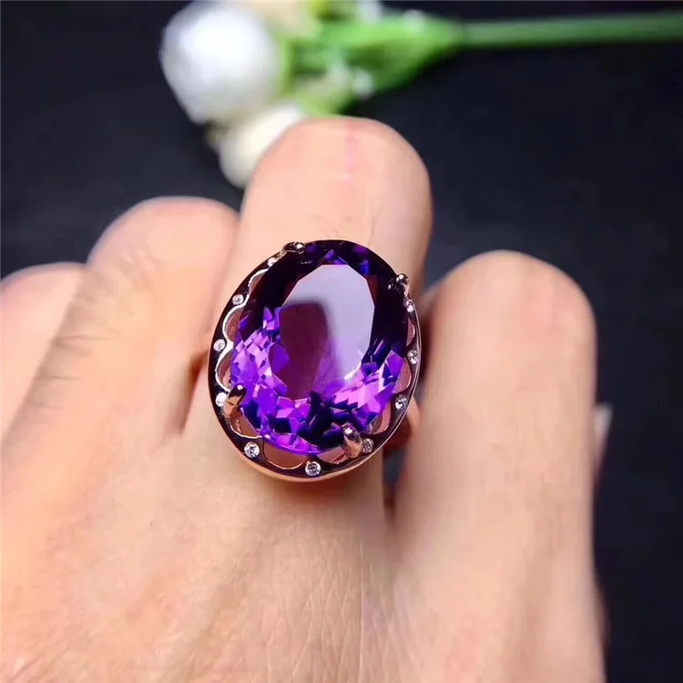 Wanglong 925 пробы Серебряное кольцо с большим драгоценным камнем Аметист стиль изменяемый Размер 12*16 мм для женщин Цвет ювелирные изделия