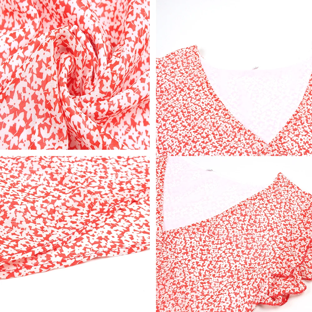 

Women Chiffon Mini Dress 2021 Sexy Summer Elegant Boho Women Clothing V-Neck Outfits Short Sleeve Above-Knee New Dresses