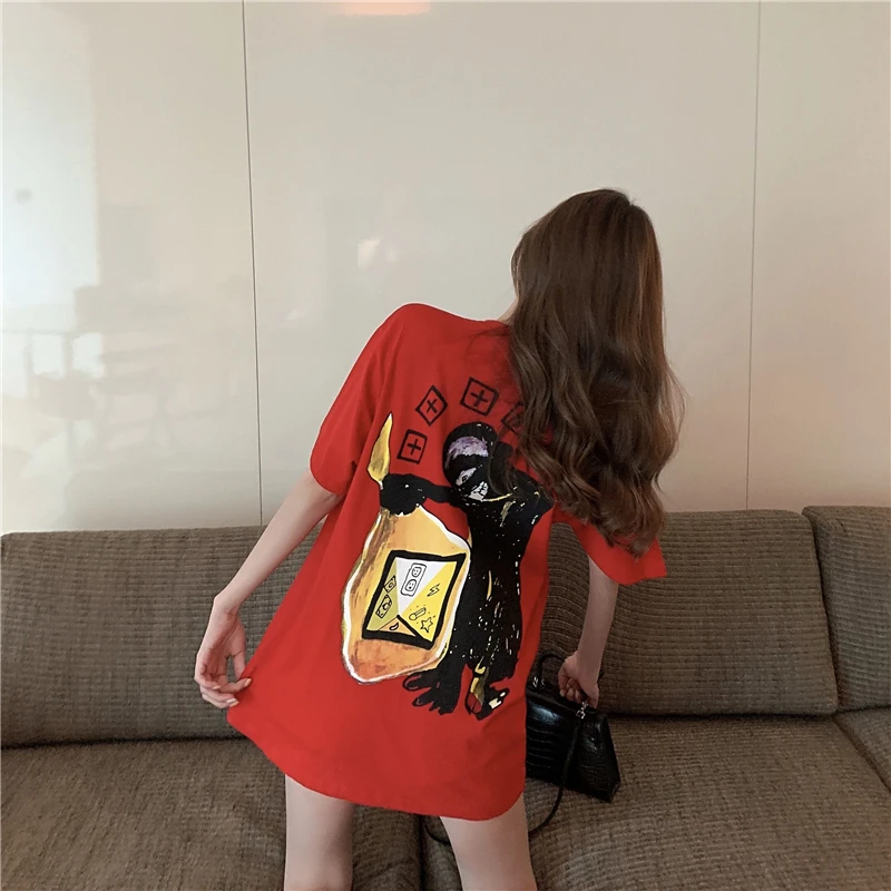 

Giyu Korean Women's T-Shirt Lazy O-Neck Loose Top 2021 Spring And Summer Fashion Printing Graffiti Half Sleeve Clothes Female