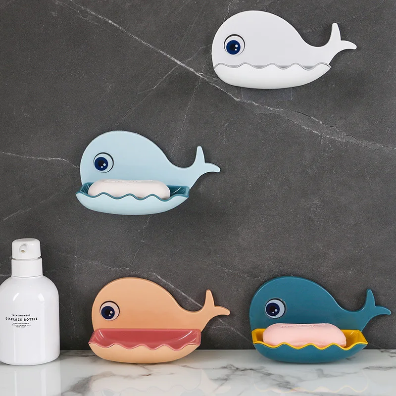 

Thick ABS Material Whale Shape Non-perforated Soap Holder Bathroom Drain Soap Dish Toilet Soap Holder Wall-mounted Shelf