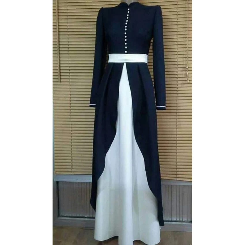 Fashion Gadis Muda Patchwork Renda Panjang Ramadan Wanita Muslim Gaun Malaysia Indonesia Wanita Kasual Pakaian 8006