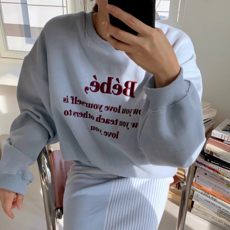 Woherb 2022 свитшот с вышивкой букв Женский Осенний шикарный Простой корейский модный