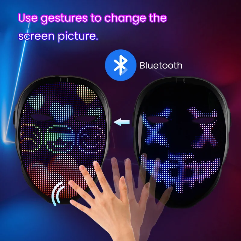 Mascarilla facial luminosa para Halloween, m&aacute;scara con brillo Variable, Led, cambios de gestos, accesorios para fiestas-1