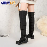 winter women thigh high snow boots blue warm down plush round toe casual outdoor lady wedge heel over knee zipper platform boots