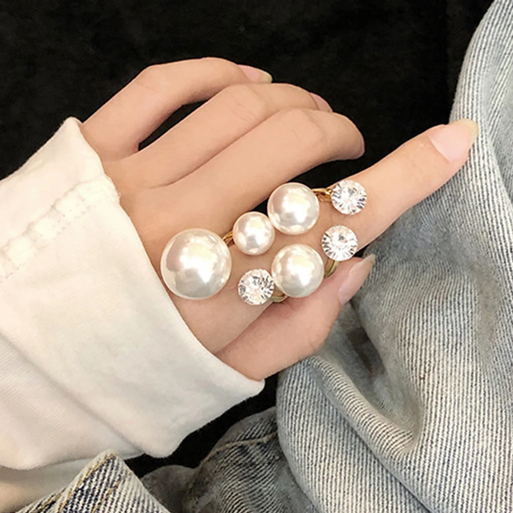 Элегантные ретро большие кольца с несколькими жемчужинами для женщин блестящие