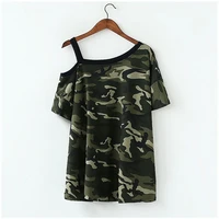womens camouflage t shirt loose long fashion off shoulder sexy top 2021 new