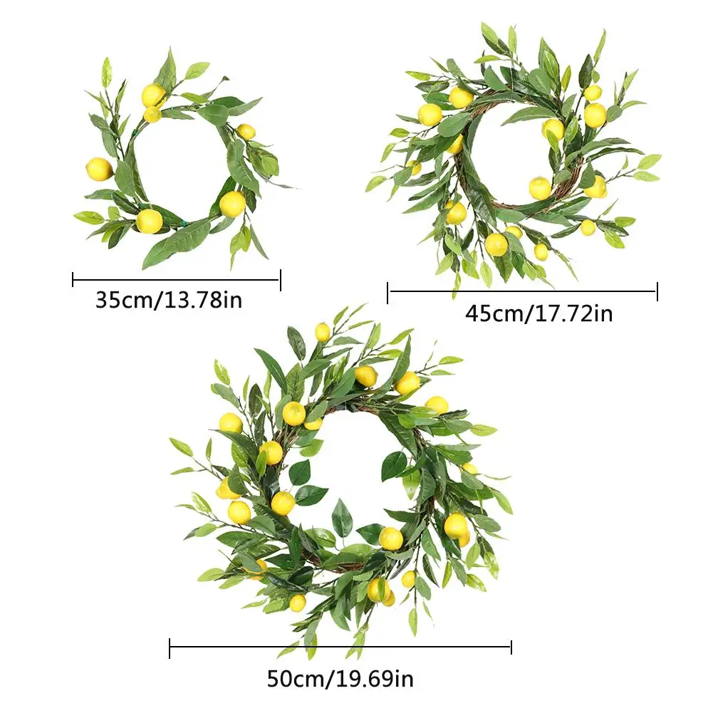 

Artificial Lemon Wreath With Rattan Ring Wall Hanging Garland With Leaves For Front Door Home Wedding Decoration