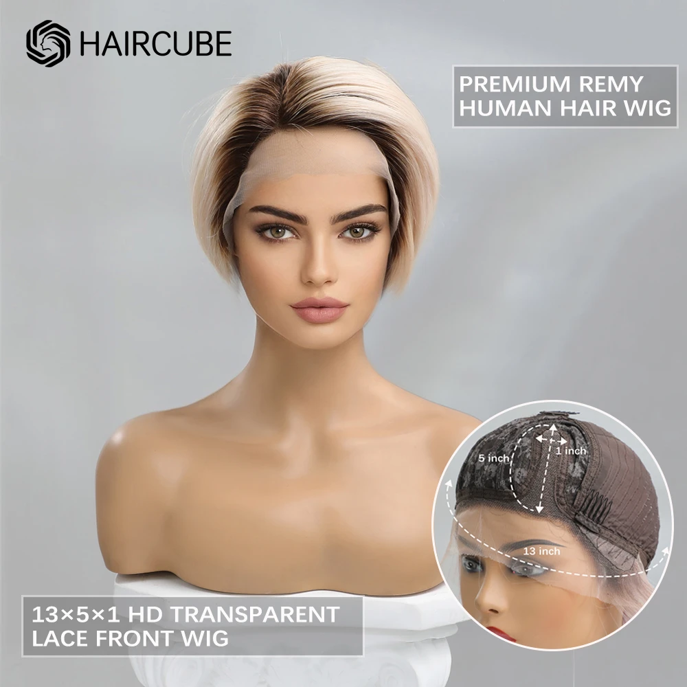 

HAIRCUBE короткие светлые человеческие волосы парики 13x 1 кружевной передний парик с боковой челкой фальшивой челкой термостойкие волосы Омбре ...