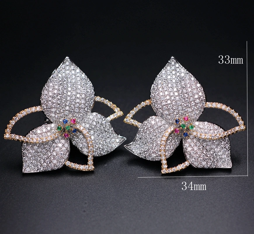 

Luxury Leaf Flowers Stud Earrings Full Micro Cubic Zirconia Paved Earring For Women Shiny Multi Color Stone Fashion jewelrys