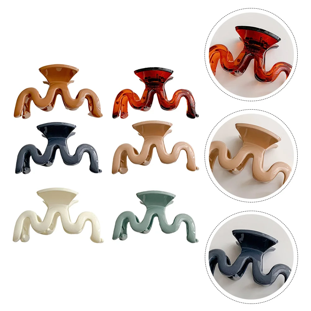 

6pcs Delicate Stylish Wavy Hair Claw Clip Women Hair Claw Clamps Female Claw Barrettes