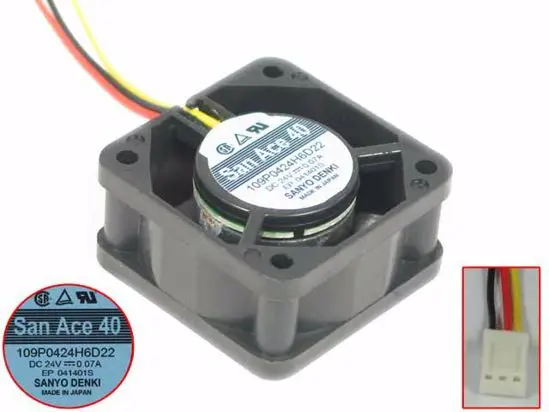 Sanyo Denki 109P0424H6D22 DC 24V 0.07A 40x40x20mm 3-проводной Вентилятор охлаждения сервера - купить по