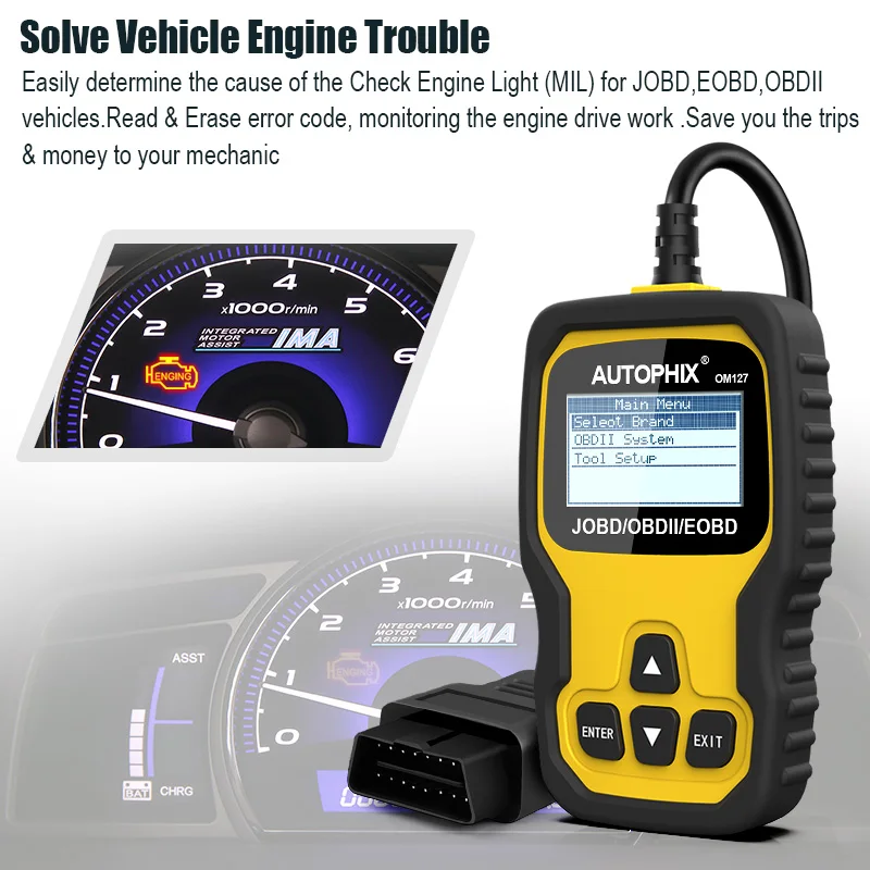 Автомобильный сканер Autophix OM127 Obd2 считыватель кодов ошибок прозрачный для Toyota Honda