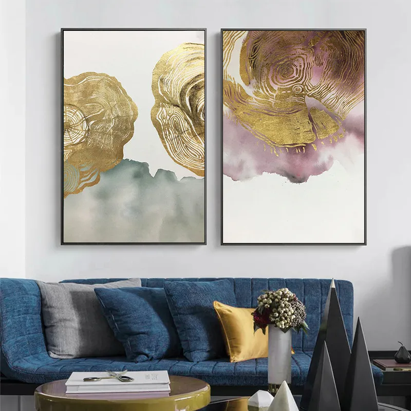 2 Pieces Hand Painted Gold Leaf Abstract Canvas Painting Wall Art Pictures For Living Room Home Decoration Texture | Дом и сад