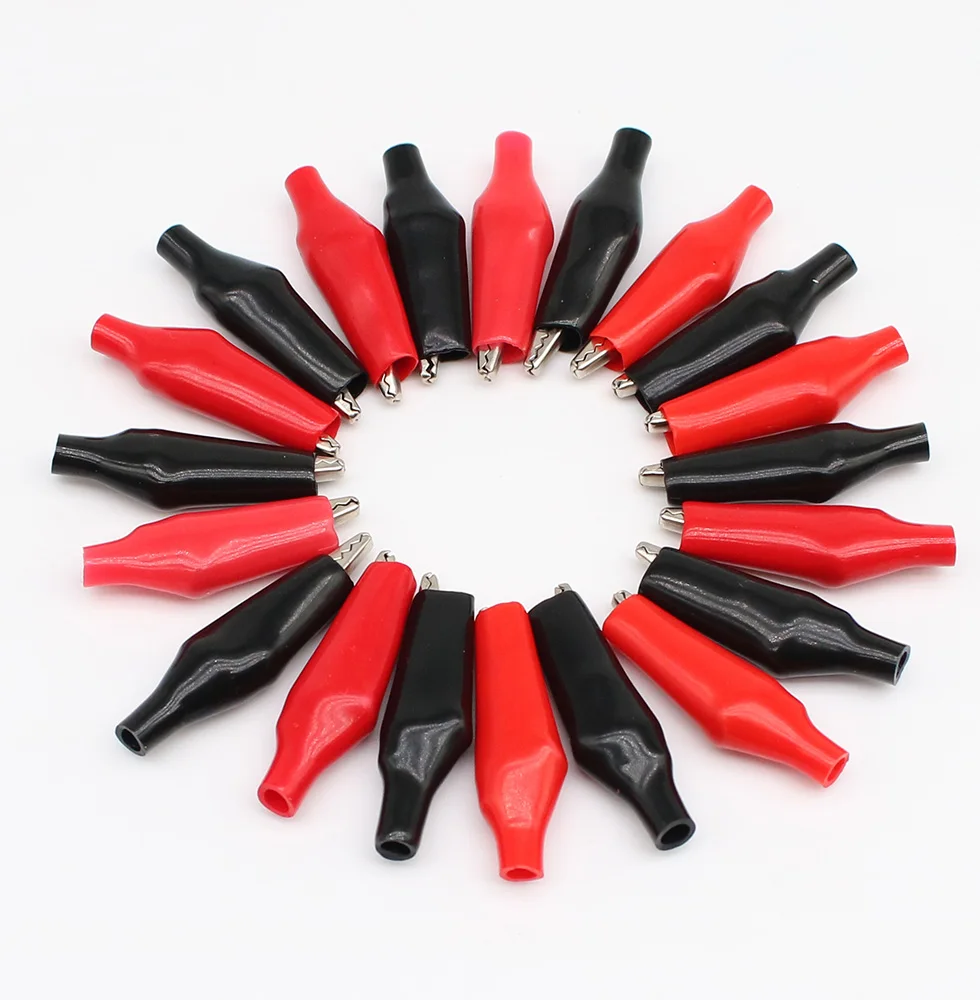 

20pcs/lot 28mm/35mm/45mm Metal Alligator Clip G98 Crocodile Electrical Clamp for Testing Probe Meter Black/Red with Plastic Boot