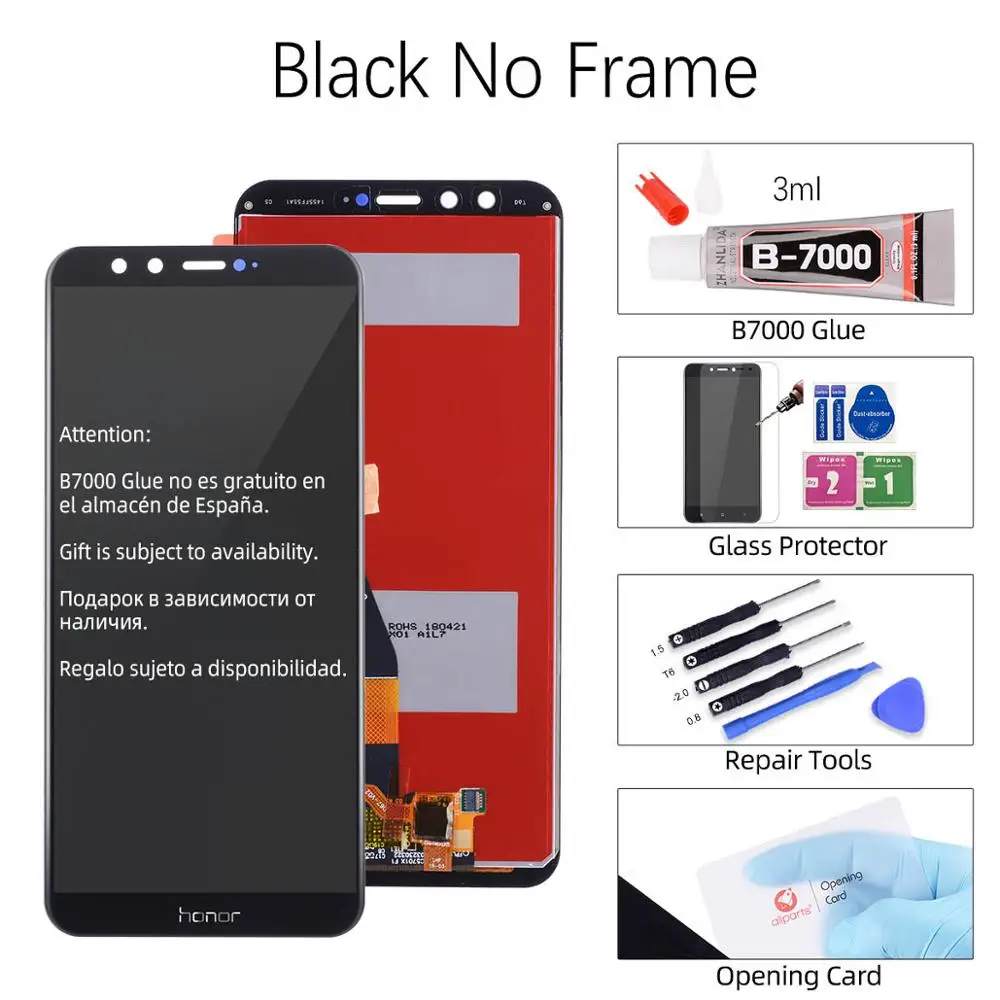 Black No Frame Дисплей для HUAWEI Honor 9 Lite lld-al00 al10 tl10 LCD в сборе с тачскрином на рамке 5.65'' черный белый золото серый синий - Цвет: Black No Frame