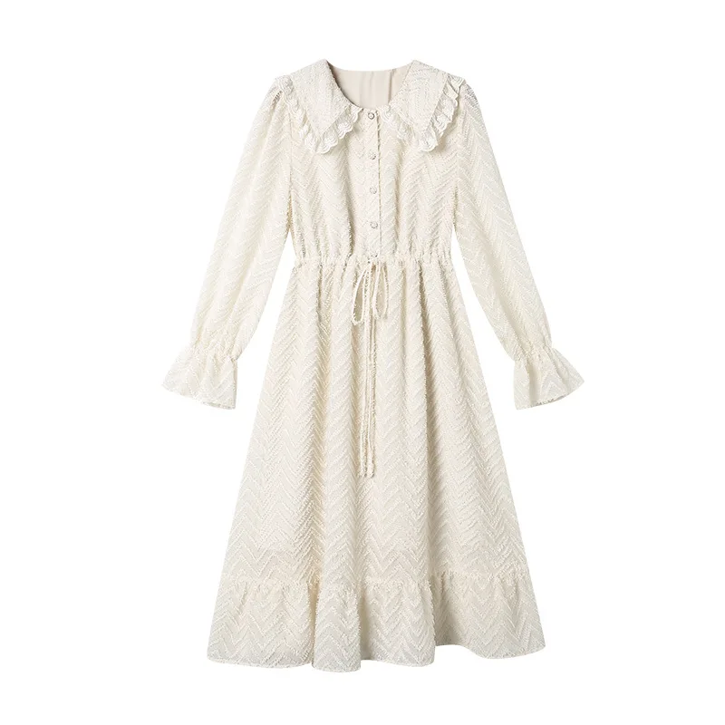 

French Romantic Fairy Dress 2021 Spring New Temperament Doll Collar Waist Strap Design Dress