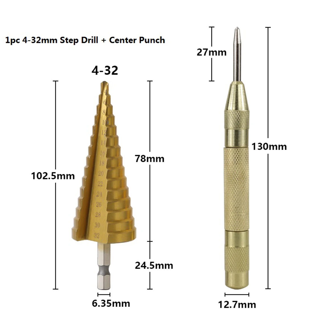 4-32mm Titanium Coated HSS Step Drill With Center Punch Hole Cutter Set For Using To Cut Holes In A Variety Of Materials | Инструменты