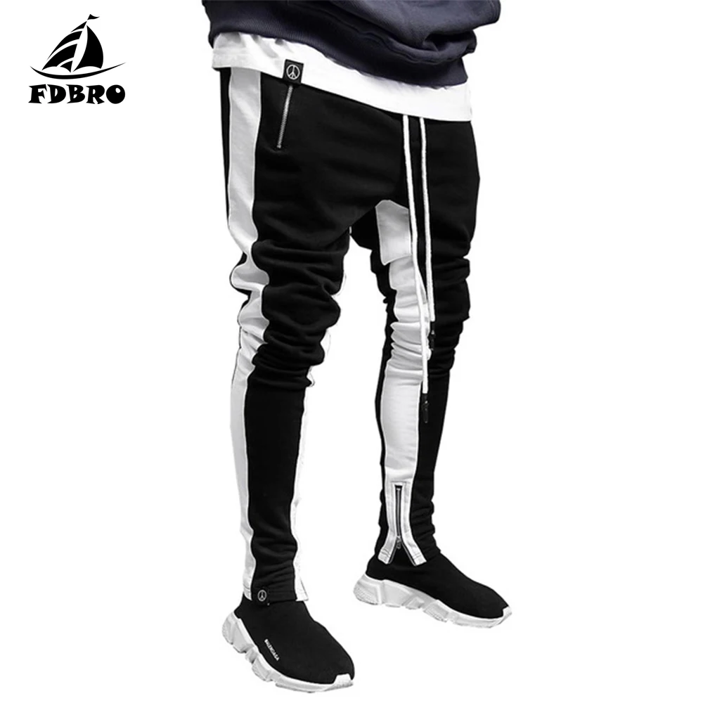 Мужские спортивные штаны в полоску FDBRO хлопковые для бега фитнеса бодибилдинга