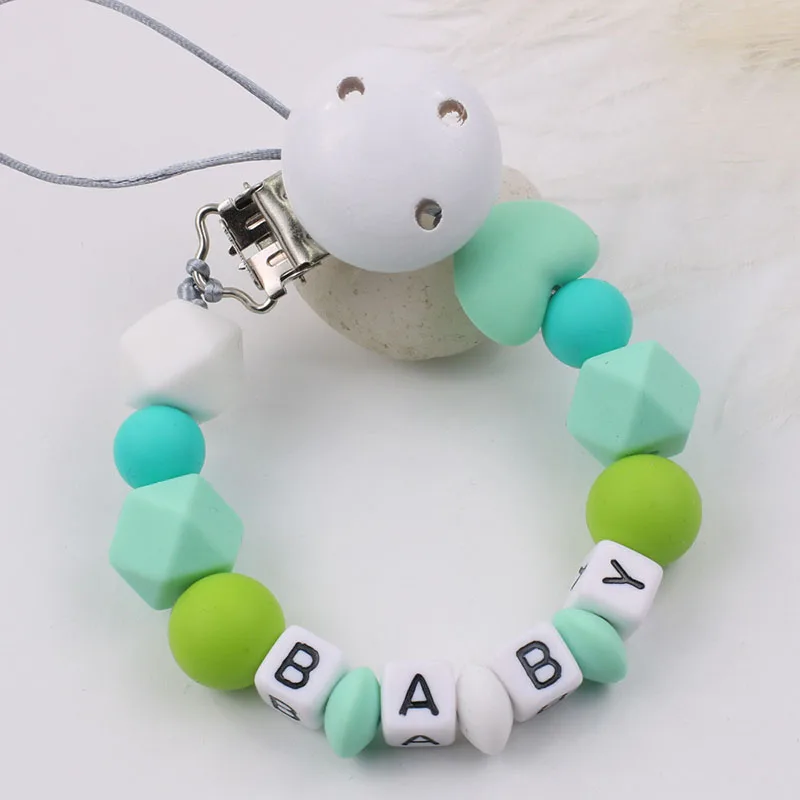 Персонализированная силиконовая цепочка для соски ручной работы с именем