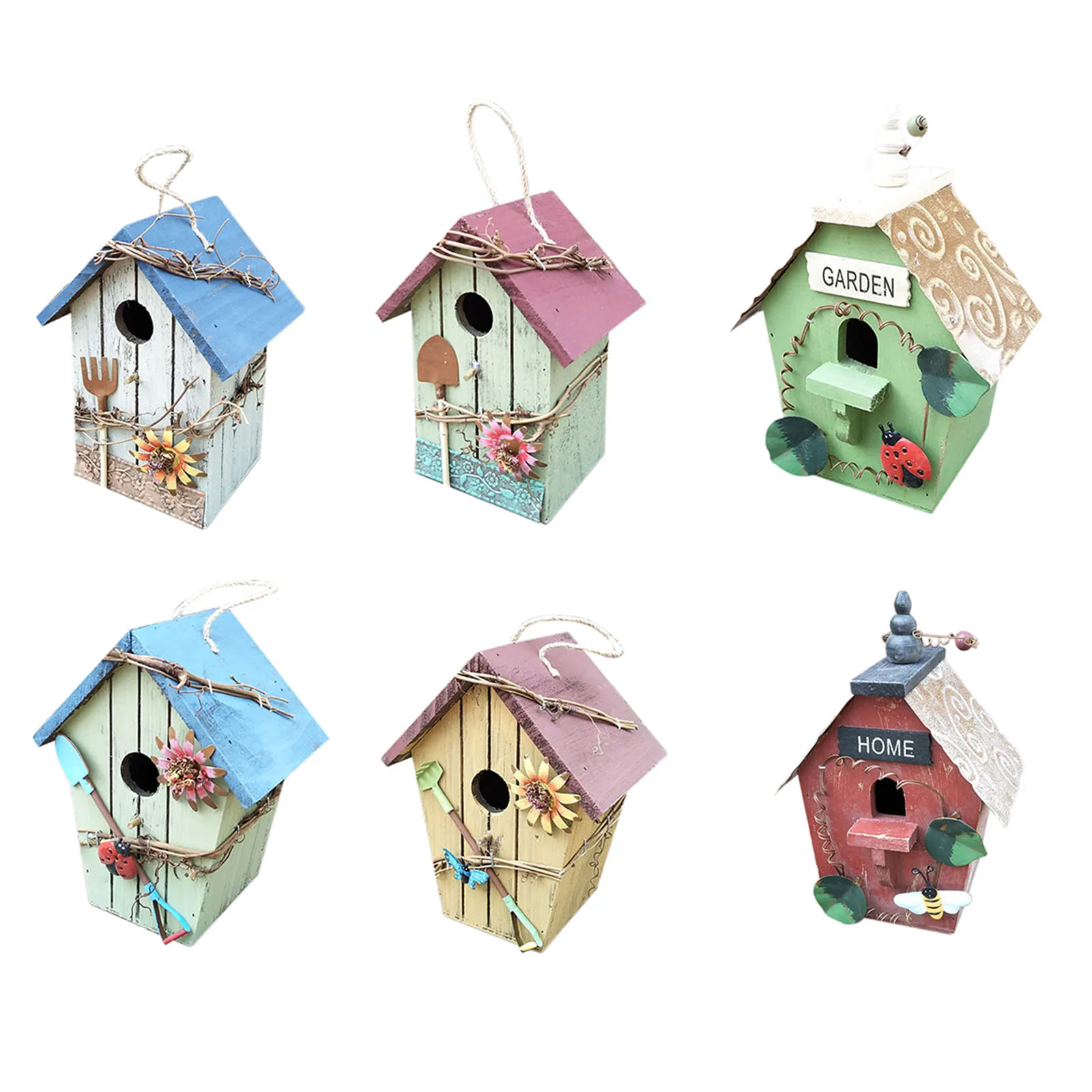 

Деревянный домик для птиц, подвесная кормушка для птиц с защитой от дождя, декоративный домик для птиц, для маленьких птиц, нута, воробы