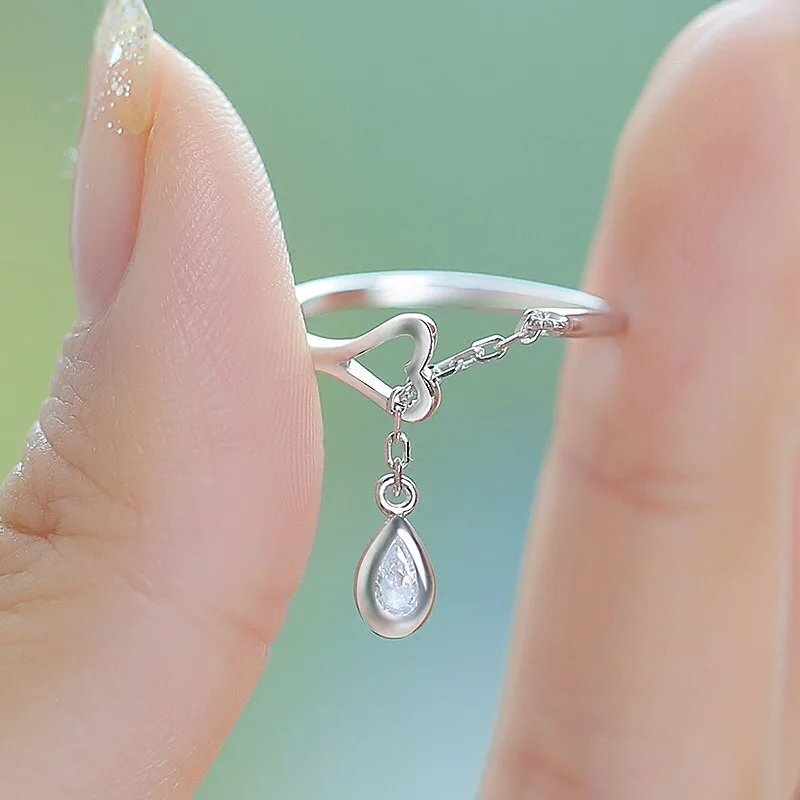 

Simple Chic Open Adjustable Water Drop Pendant Rings Creativity Women Fashion Jewelry Wedding Party Ring Gift