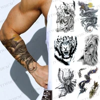 temporary tattoo sticker art fake body transfer tattoo sleeve for men arm black wolf crown lion owl flash compass tattoos women