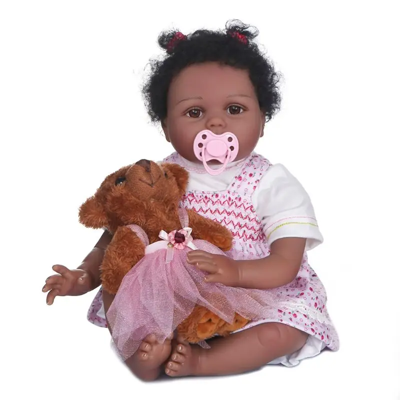 

55cm Realistic Doll Soft Body Vinyl Toddler Babies Lifelike African Girl Toys 97BC
