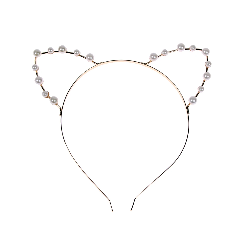 

Alloy Rhinestone Cute Cat Ear Headband Fashion Women Girl Hair Band Accessoriess Silver Golden Rhinestone Pearl Cat Ear Headband