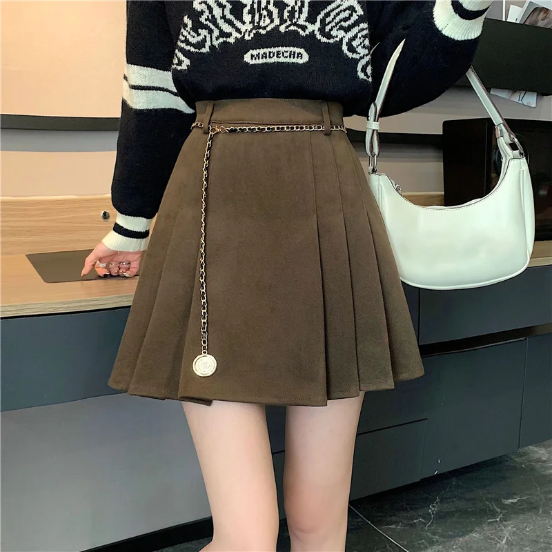 Коричневая Женская осенне-зимняя маленькая плиссированная юбка новый дизайн 2021