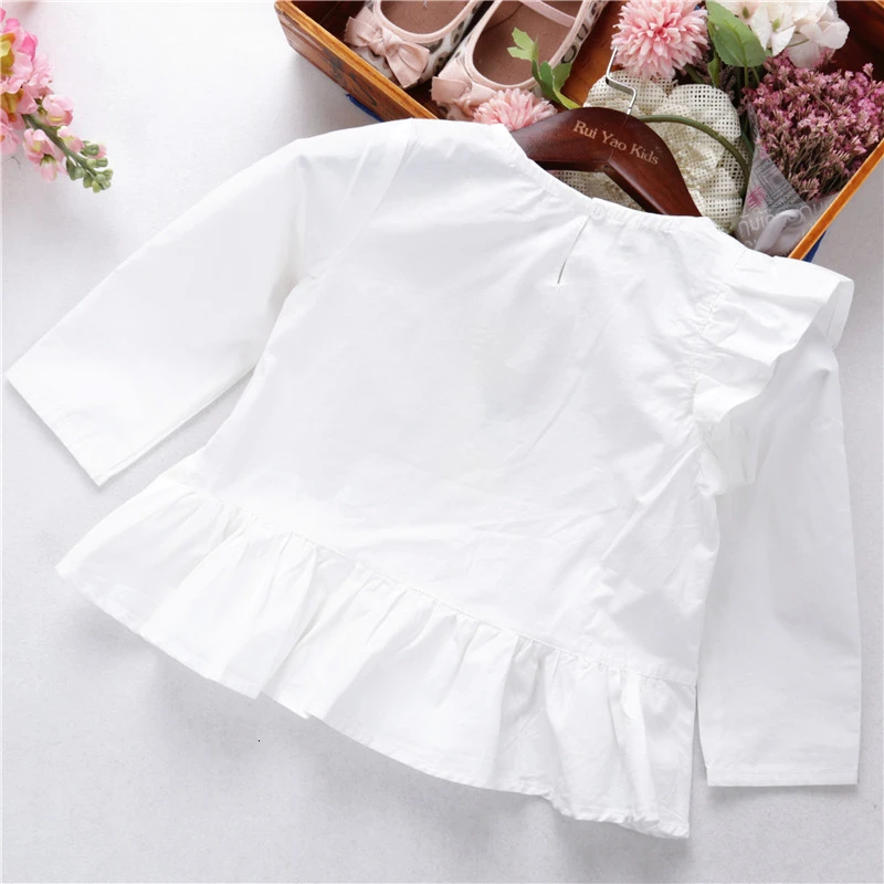 

spring little girls white blouse ruffles long sleeve cotton fashion kids shirts baby clothes korean children clothing