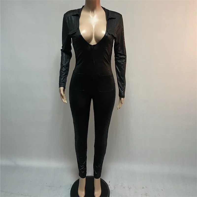 Женский Блестящий Комбинезон на молнии спереди клубный комбинезон с блестящим