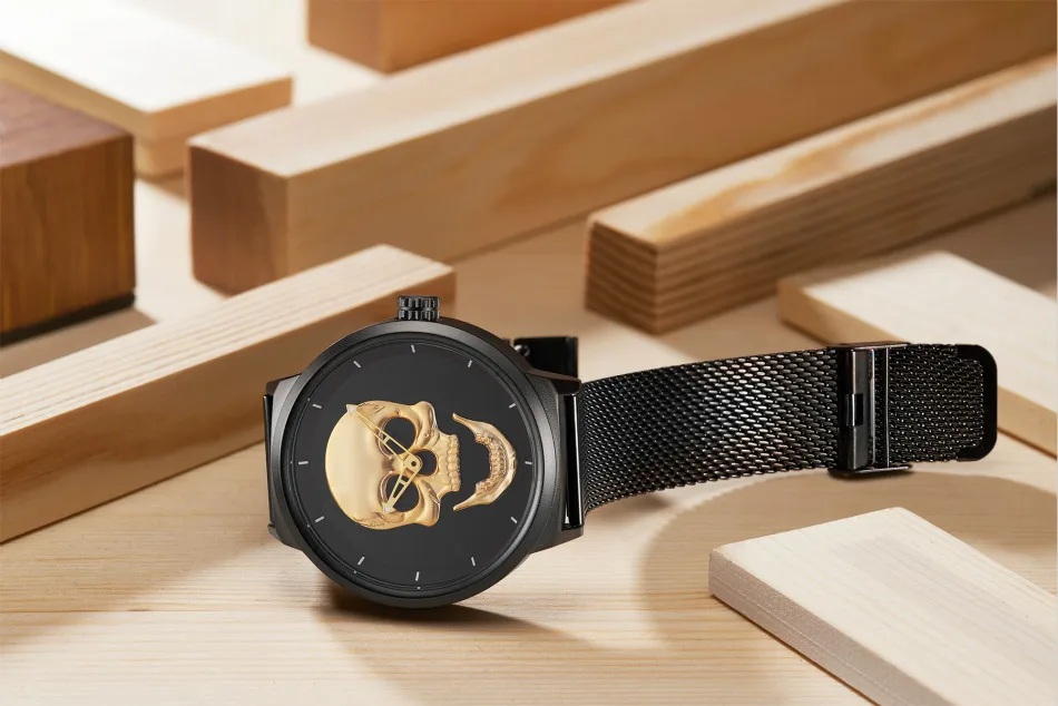 Часы наручные мужские кварцевые с черепом уникальные спортивные браслетом из