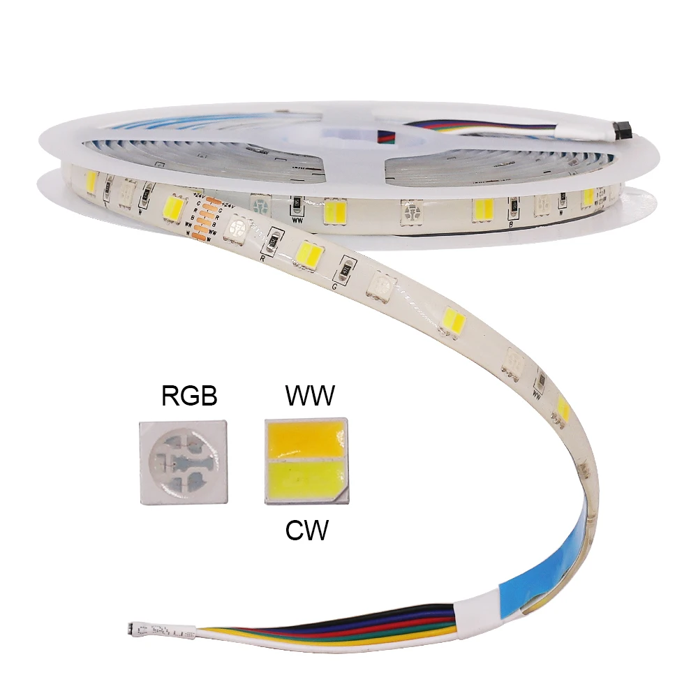 

Светодиодная лента RGBCCT SMD5050, гибкая Led лампа с диодами, Водонепроницаемая IP65 RGB, 5 м, 60 светодиодов на метр, 12 В, 24 В