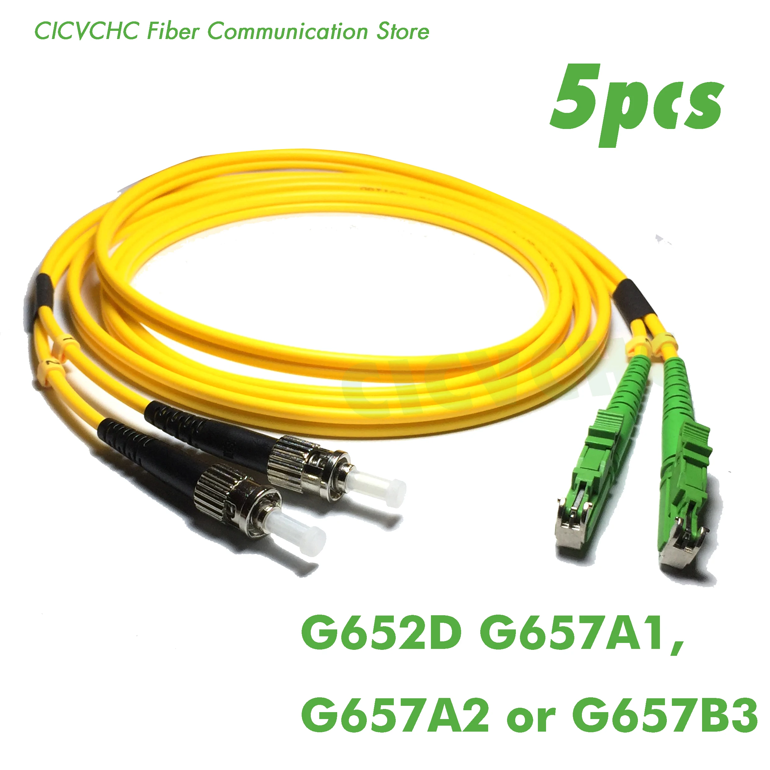 5pcs Duplex LSH(E2000)/APC-ST/UPC Fiber Patchcord-SM(9/125) G657B3, G657A2, G657A1 or G652D-1m, 2m or 5m-3.0mm Zipcord Cable