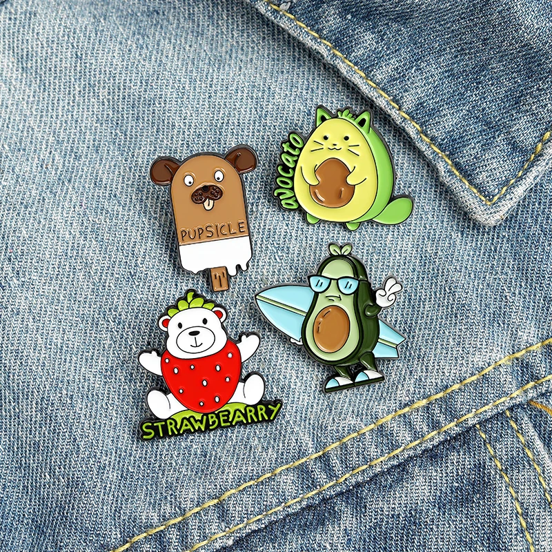 

Anime Enamel Pins Dog Popsicle Avocado Cat Bearberry Brooches Backpacks Pin Fruit Badge Jewelry Gift for Friends 2021 Wholesale