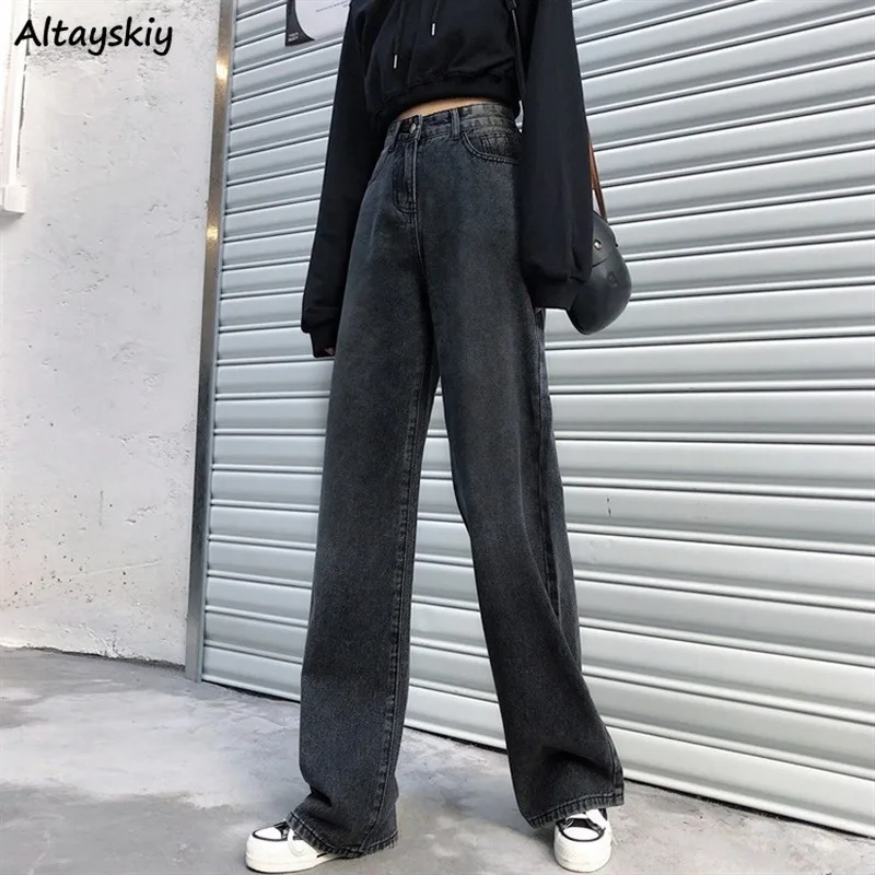 

Women Jeans Denim Black High Waist Wide Leg Loose Thickening Students All-match Streetwear Harajuku Retro Boyfriends Casual Chic