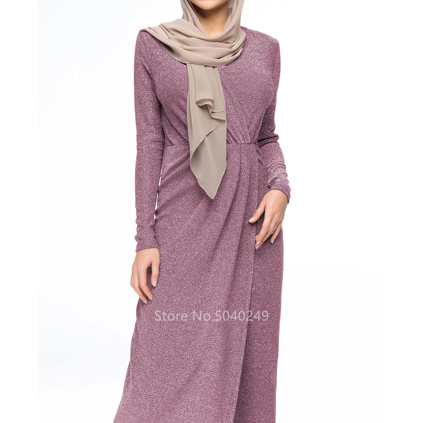 

2021 Women News Turkish Abaya Muslim Women Dress Casual Hijab Islamic Pakistani Arab Kaftan Crystal Shiny Elastic Knitted Robe