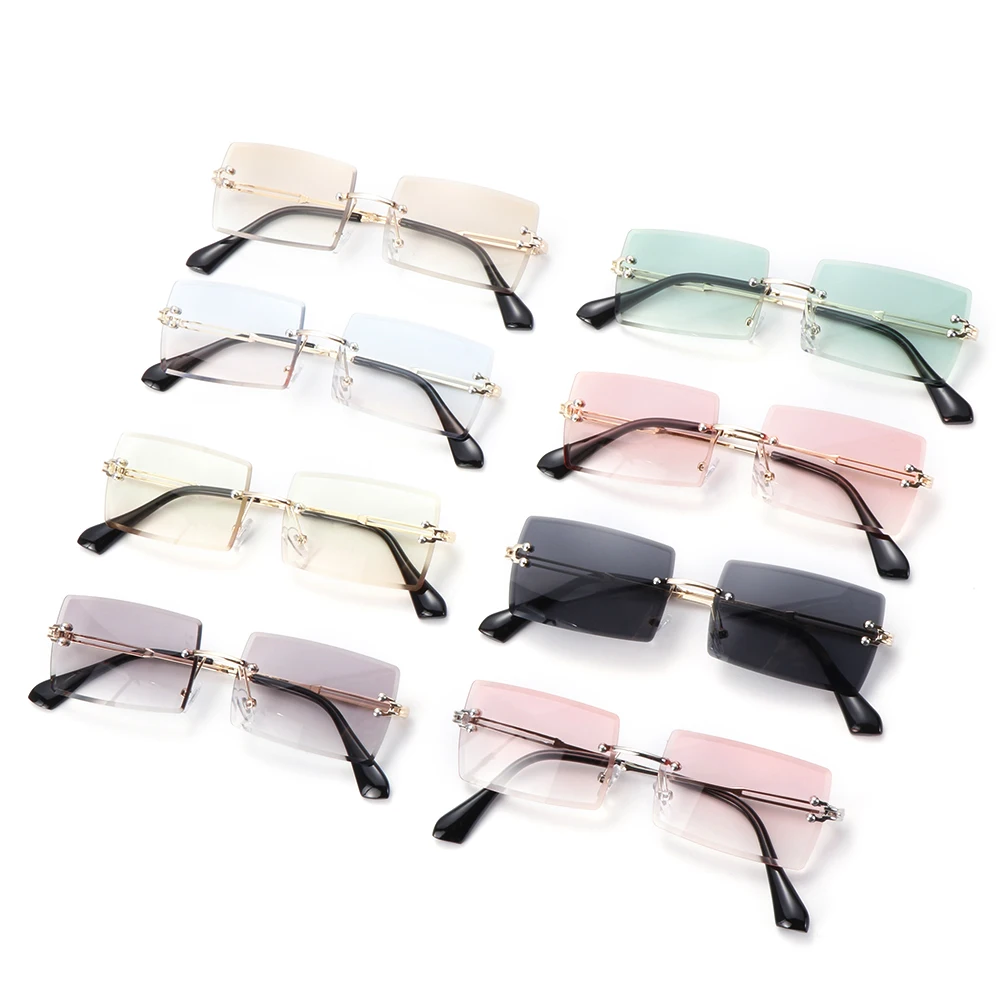 

Модные женские солнцезащитные очки без оправы 2020 модные маленькие прямоугольные солнцезащитные очки для путешествий стиль UV400 оттенки муж...