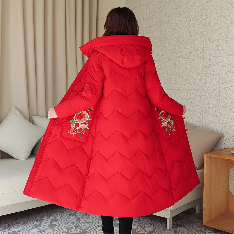 High Quality Winter Jacket Women Parkas Warm Thicken Chinese Style Retro Ladies Outwear Coat Female Hooded Long Parka Overcoat