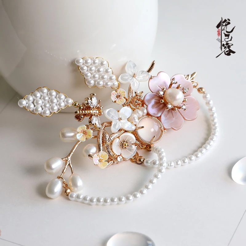 

Classical Hanfu Hairpin Side Clip Barrettes Super fairy Ancient style Hair accessories Long Tassel Hair clip Handmade Headdress