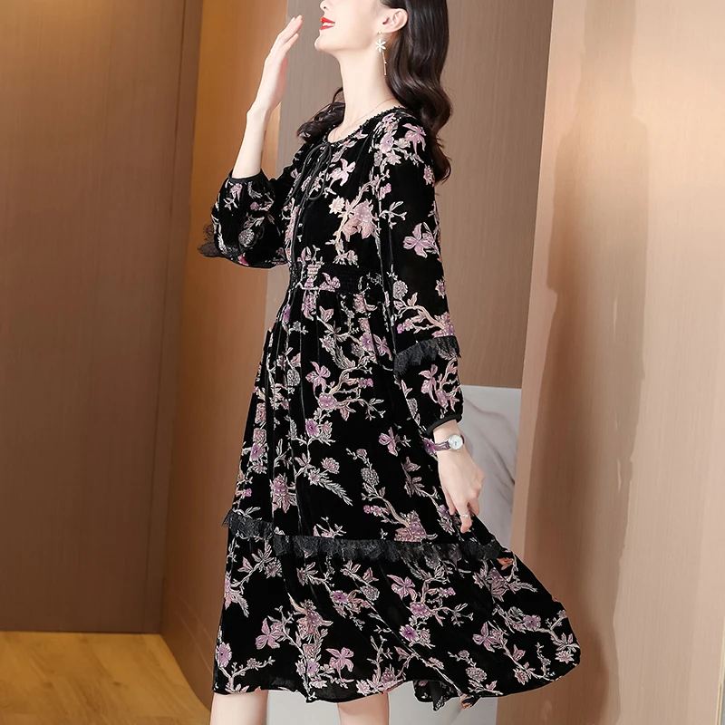 

COIGARSAM Women Dress Autumn 2021 New Office Lady Fashion Print Long Sleeve O-Neck Design And Color Dresses Traf Robe Vestidos