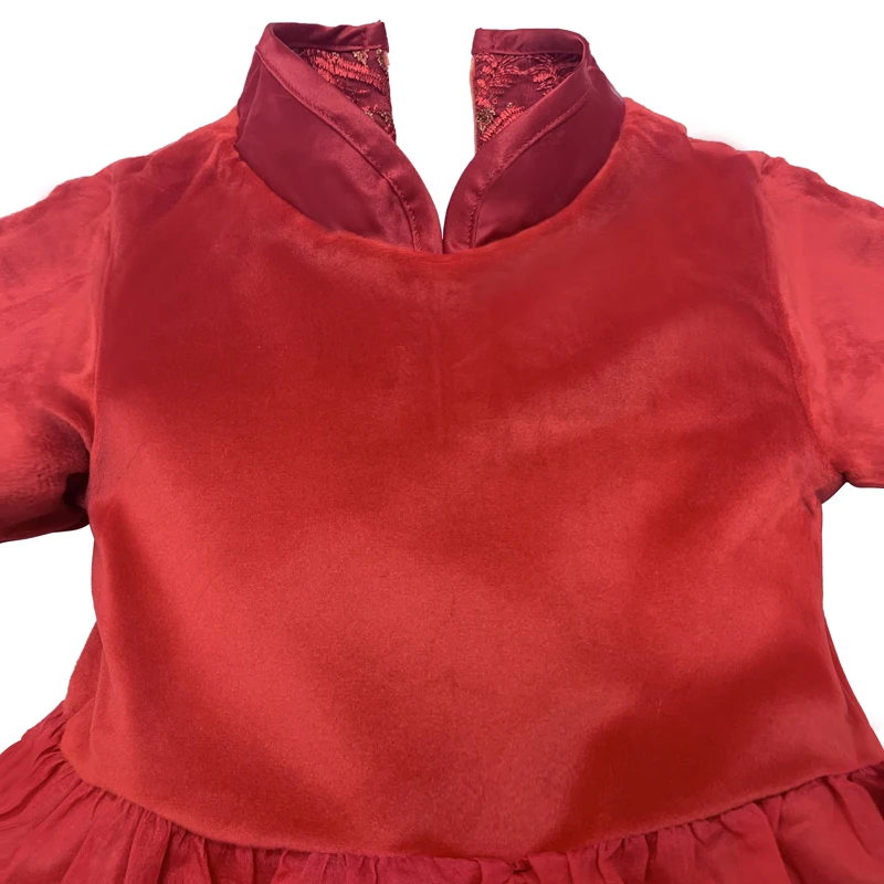 

3-10 Years Teenage Girls New Year Embroidery Tang Suit Lace Red Traditional Chinese Garment Kids Plus Velvet Autumn Winter Dress